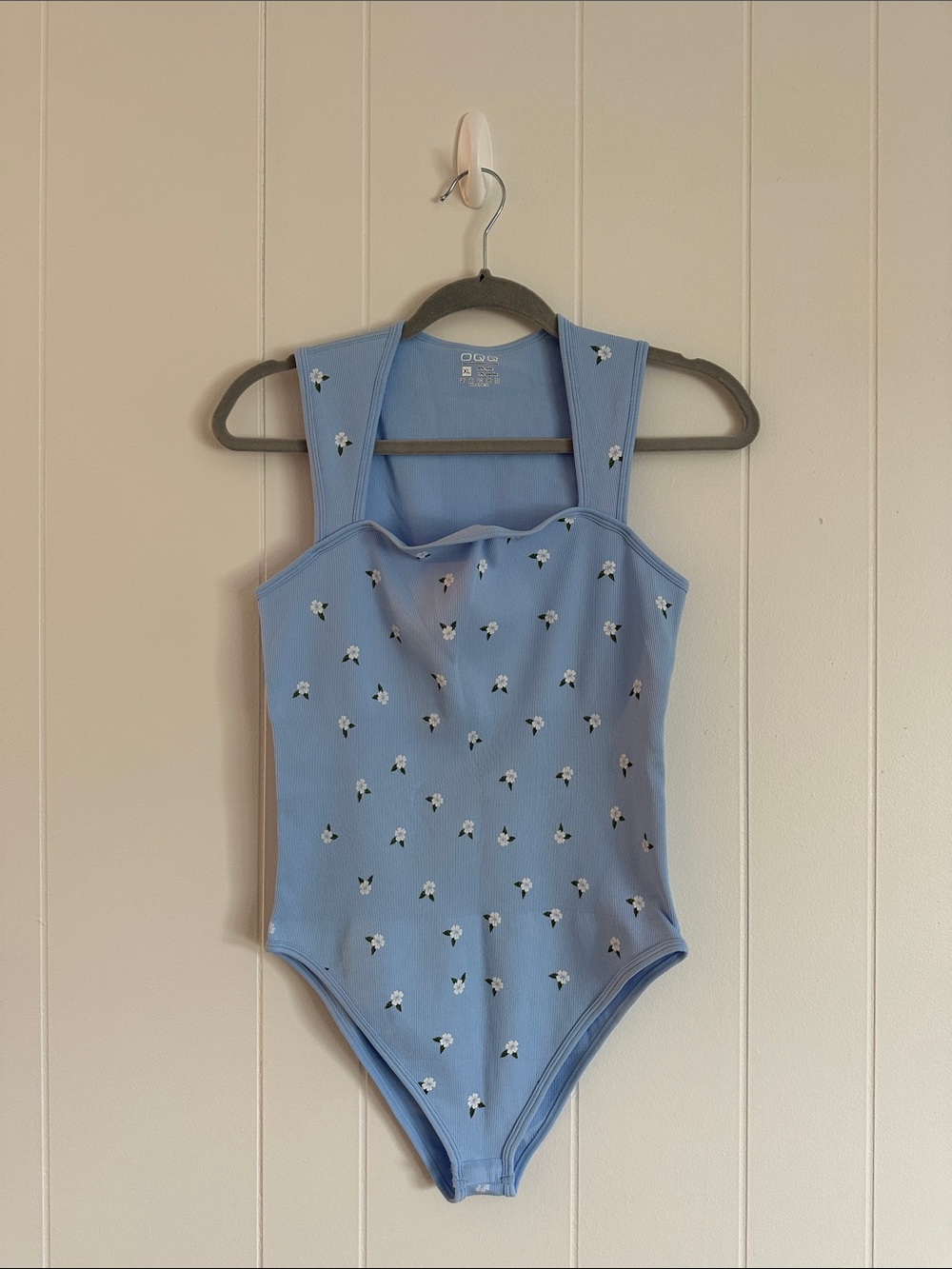 Light Blue Floral Square-Neck Bodysuit